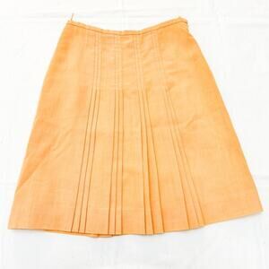 Gerard Pasquier Vintage Peach Orange Pleated Pencil Skirt Poly Wool Size 16 EUC